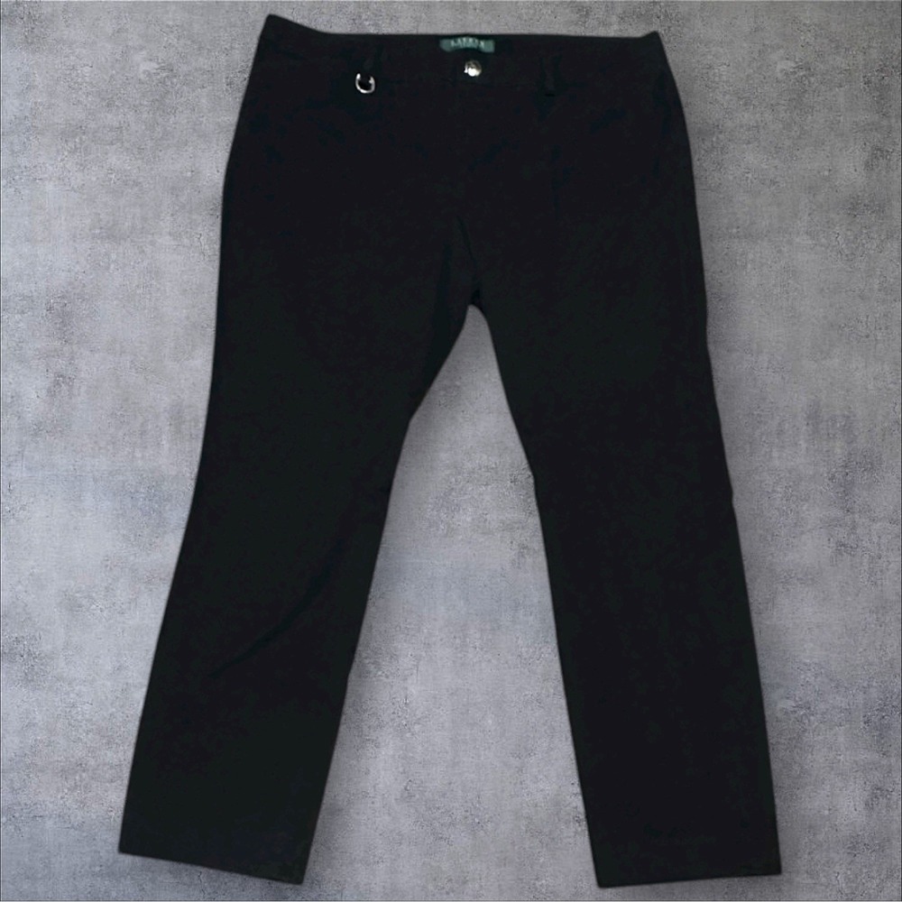 Lauren Ralph Lauren Petite Black Stretch Pants 12P Cropped Ankle Trousers